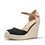 FISACE Womens Summer Espadrille Heel Platform Wedge Sandals Ankle Buckle Strap Closed Toe Shoes