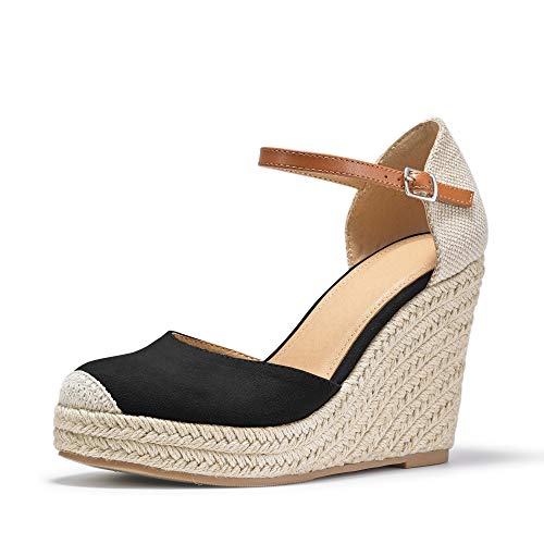 Image of FISACE Womens Summer Espadrille Heel Platform Wedge Sandals Ankle Buckle Strap Closed Toe Shoes