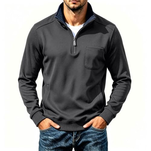 Mens Long Sleeve Shirts Fleece Lined Textured Casual Half Zip Pullover - image 5