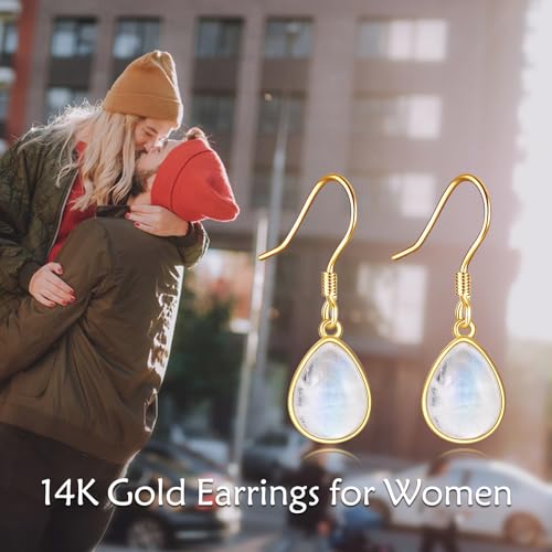 KECHO 14K Solid Gold Moonstone Necklace for Women Teardrop Turquoise Black Onyx Necklace Pendant Rainbow Moonstone Earrings Jewelry Mothers Day Birthday Gifts for Mom Friends2