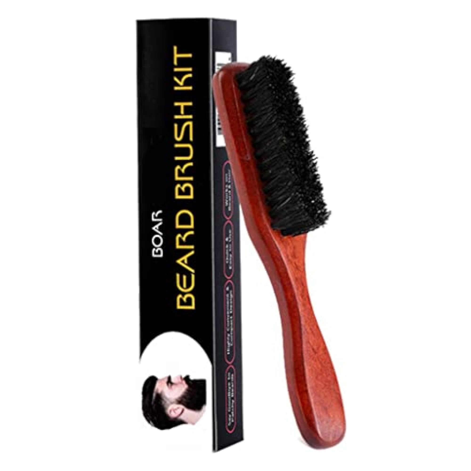 Long Handle Beard Brush Comb for Grooming, Brown