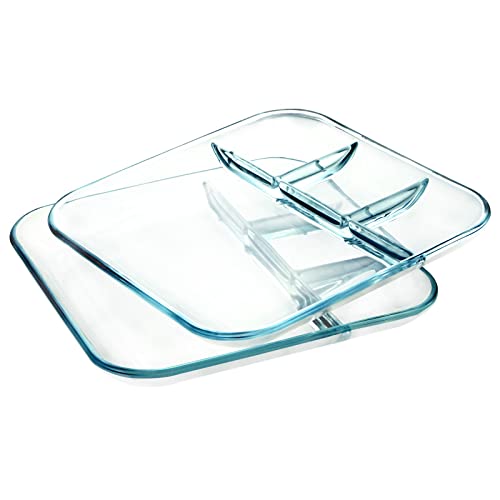 Plaque de commande de la partie en verre, plaque divisée pour adultes, ensemble de plaques de régime, plaque de portion pour perte de poids (10 pouces-carrés-2pcs) Cover