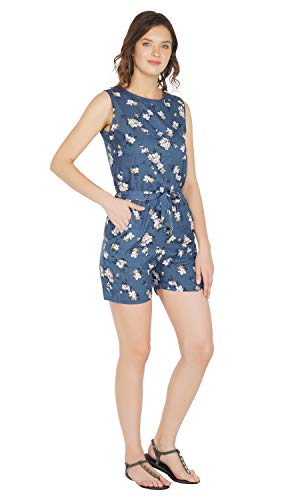 Image of PALOMI Women's Knee Length Rayon Sleeveless Short Jumpsuit with Belt and Pockets