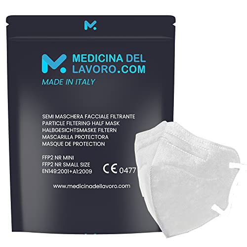 medicinadellavoro.com 20 Mascarillas FFP2/KN95 Talla Pequeña Small Homologadas Certificación CE de 4 Capas, Máscara Protectora, Mascarilla de Protección con Filtros BFE≥95| 20 Piezas - Made in Italy
