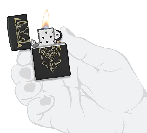 Image of Zippo Unisex-Adult Gaming Lighters, Black Matte Laser Engraved Valhalla