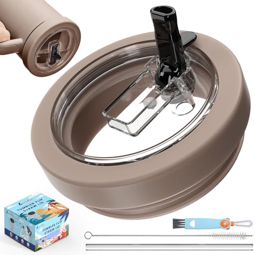 30oz Flip Straw Leak Proof Lid for Stanley Quencher,30 oz Tumbler Lid Replacement for Stanley Cup Accessories,No Spill Silicone Tumbler Lids with Cleaning Brush Set (Almond Rose)