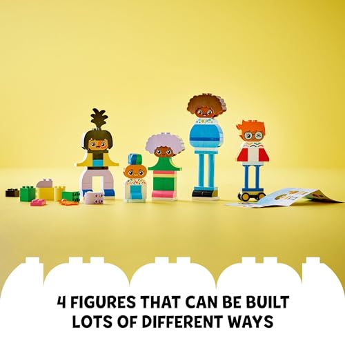 Image of LEGO DUPLO Town Buildable People with Big Emotions Interactive Toy for Ages 3 and Up, 5 Characters with 10 Role-Play Faces, 71 Colorful Bricks for Mix-and-Match Customizable Fun, 10423