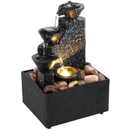 GORWOCO8 Fuentes de agua para interiores con luces, fuente de cascada de mesa para decoración de mesa en casa y oficina