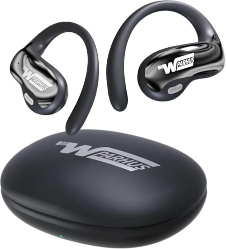 Open Ear Headphones, Bluetooth 5.4 Sport Earphones for Running Gym, 56H Playtime Deep Bass Wireless Earbuds with HD Mic, Air Conduction Earphones Sweat-Resistant Open Ear Buds with Earhooks, Black