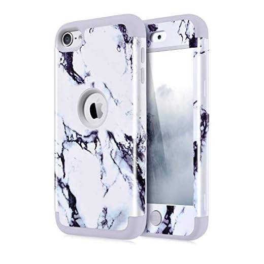 Dailylux iPod Touch 7 Case,iPod Touch 5 Case,iPod Touch 6 Case,3in1 Hybrid Impact Resistant Shockproof Hard Soft Silicone Protective Cover for Apple iPod Touch 5/6/7th Generation Girl/Boys-Marble Grey