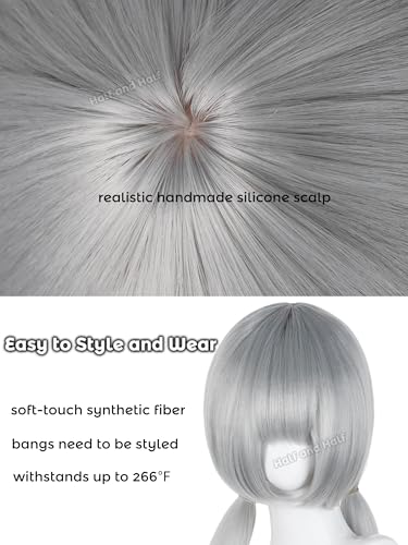 Image of Half and Half Silver Gray Ponytail Anime Cosplay Wig with Bangs 29.5'' Long Dark Gray Pigtail Twin Tail Wigs for Women Party Costumes Halloween