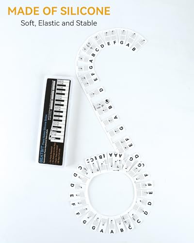 Image of Piano Notes Guide for Beginner, Removable Piano Keyboard Note Labels for Learning, 88-Key Full Size, Made of Silicone, No Need Stickers, Reusable and Comes with Box (Classic Black）