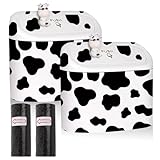 CusDusk 2 PCS Cow Print Car Trash Can With Lid, Cattle Hanging Waterproof Garbage Organizer Holder with Two Black Trash Bag Rolls, Automotive Storage Container Dustbin for Most Vehicles