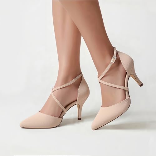 Image of ELEGANTPARK Pointed Toe Heels for Women Satin Strappy Wedding Dress Shoes | Adjustable Buckle, 3 inch Stable Heel, Closed Toe Pumps for Bride, Wedding Guest, Bridesmaid, Evening, Cocktail Party, Formal