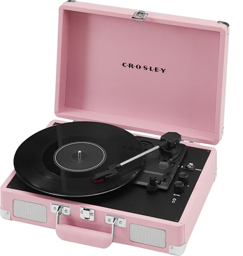 Crosley CR8005E-BH Cruiser Plus Vintage 3-Speed Bluetooth in/Out Suitcase Vinyl Record Player Turntable, Blush - Les Beatles, Paul McCartney, John Lennon, RIngo Starr, George Harrison Crosley CR8005E-BH Cruiser Plus Vintage 3-Speed Bluetooth in/Out Suitcase Vinyl Record Player Turntable, Blush – Image 4