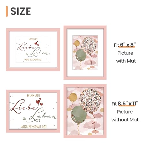 Image of upsimples 8.5 By 11 Picture Frame, Display Pictures 6x8 with Mat or 8.5 x 11 Without, Wall Hanging Photo Frames, Pink, 1 Pack