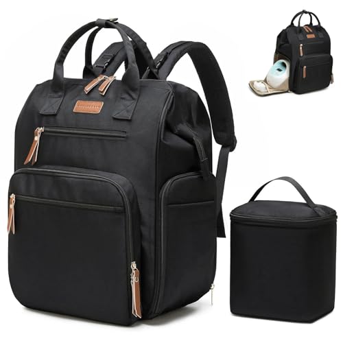 Qualyphant Extra Large Breast Pump Bag with Cooler Bag | Fit for Spectra S1 S2 Momcozy Medela | Pumping Bags for Work Moms | Dual-Deck Design & Convertible | Diaper Backpack for Travel, Black