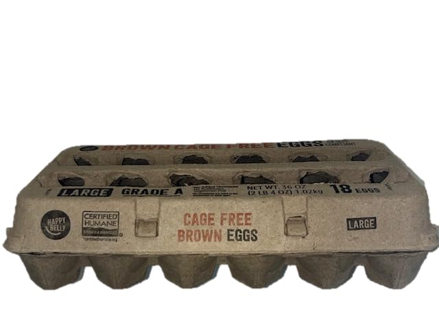 Amazon Brand - Happy Belly Cage Free Brown Eggs, Grade A, 18 Count (Packaging May Vary)