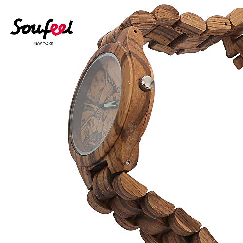 SOUFEEL Herren Uhr Holzuhr Personalisierte Armbanduhr mit Foto und Gravur Analog Japanisches Quarzwerk mit Holzarmband Zebrawood Durchmesser 45mm Männer Geschenk – Bild 3
