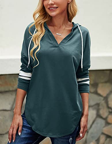 Image of Womens Long Sleeve V Neck Hoodie Sweatshirts Lightweight Pullover Tops