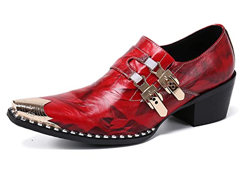 Santimon Mens Western Boots Leather Fashion Casual Metal Tip Slip on Dress Shoes2