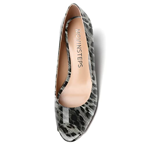 MOVINSTEPS Womens Slip On Dating Peep Toe Dress Patent Block Mid Heel Pumps Shoes 2.5 Inch3