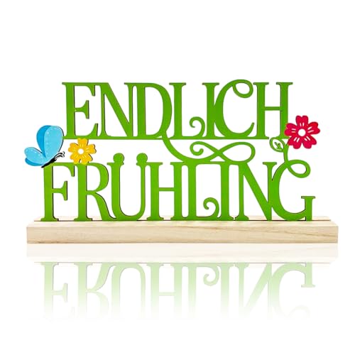 Frühlingsdeko Holz Endlich Frühling mit Schmetterling Blumen Deko Frühling Tischdeko Osterdeko Fensterbank Geschenk für Küche Balkon Tisch Fensterbanks Hinstellen