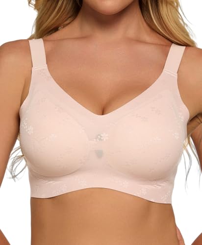 Redgray Jelly Bras for Women Wireless Minimizer Full Coverage Supportive Seamless Bralette(40D, Pink)