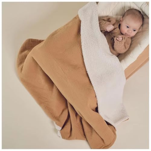 Image of Soft Organic Cotton and Muslin Baby Blanket and Swaddle, Ultra Warm (Cream)