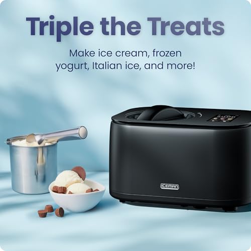 Image of Iceman by Chefman Ice Cream Maker, No Pre-Freezing with Built-In Compressor, Makes Ice Cream, Froyo, Sorbet, Sherbet, Italian Ice, Frozen Yogurt, Digital Display w / 3 Presets, 2 Pint Inserts Included
