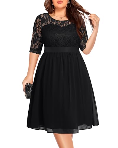 Pinup Fashion Plus Size Lace Chiffon Wedding Guest Dresses Women Cocktail Party Midi Dress2