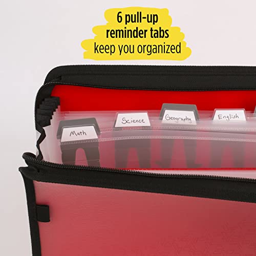Five Star 7-Pocket Expanding File Organizer, Plastic Expandable File Folders With Customizable Tabs & Clear Cover, Holds 11" X 8-1/2", Zipper Closure, Fire Red (72705) #TOP2