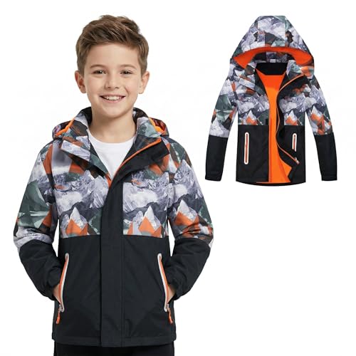 Image of MGEOY Kids Rain Jacket, Waterproof Lightweight Hooded Windbreaker for Boys Girls 4-14Y