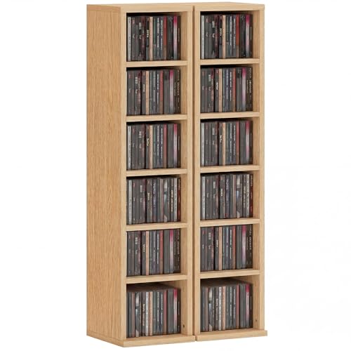HOMCOM Lot de 2 étagères colonnes Armoire de Rangement CD-DVD 6 + 6 Compartiments 21 x 22,5 x 88,5 cm capacité Max. 204 CD Effet Bois Naturel