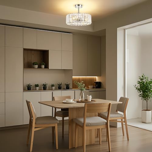 Image of FRIDEKO HOME Crystal Chandelier Ceiling Light - 4-Light Ceiling Light Fixture Modern Ceiling Mount Lights Chandelier for Dinning Room Bedroom Kitchen Entryway (14.56 Inch, Bulb not Included)