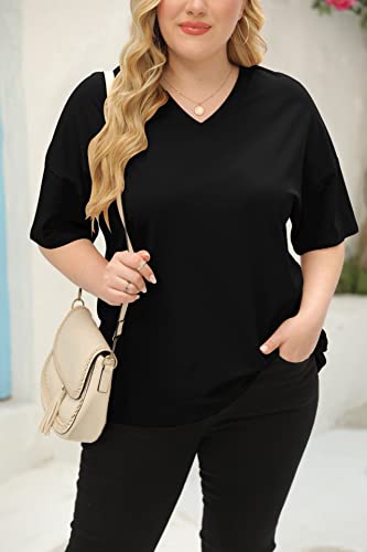 Women's Plus Size V Neck T Shirts Summer Half Sleeve Tees Casual Loose Fit Cotton Tunic Tops3