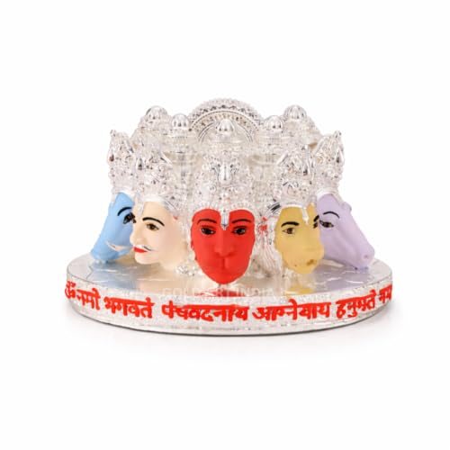 Image of Gold Art India Panchmukhi Hanuman Idol Silver Plated Multicolor Bust Design Decorative Murti for Home Temple, Car Dashboard, Office & Vastu Decor