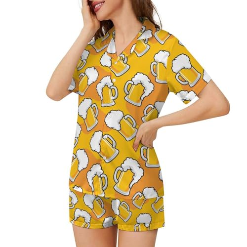 Dujiea Women Pajamas Sets Short Sleeve Sleepwear, Soft Satin Button Down Lounge Wear Set 2 Piece Pjs Shorts Set XS-2XL3