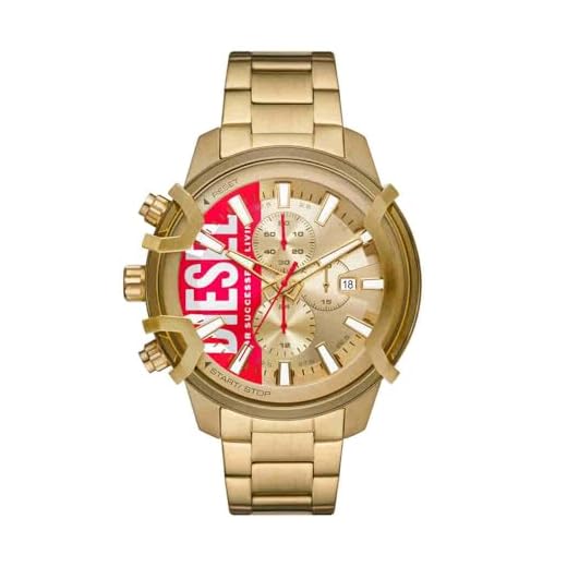 Diesel Reloj para hombre Griffed, movimiento cronógrafo, caja de acero inoxidable dorado de 48mm con correa de acero inoxidable, DZ4595