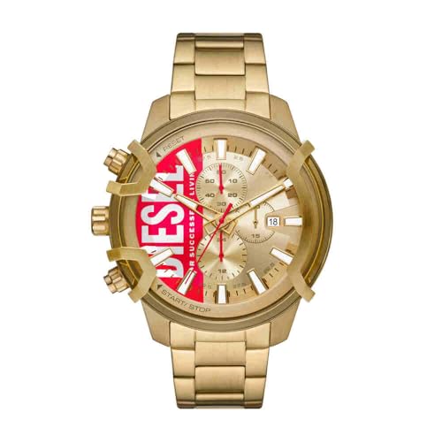 Diesel Herrenuhr Griffed, Chronographenwerk, 48mm goldenes Edelstahlgehäuse mit Edelstahlarmband, DZ4595