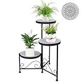 Vipush 3 Tier Plant Stand with Mosaic Ceramic Top - Foldable 3 tier plant stand, Durable Indoor & Outdoor Plant Shelf for Pots, Flowers, and Decor, No Assembly Required