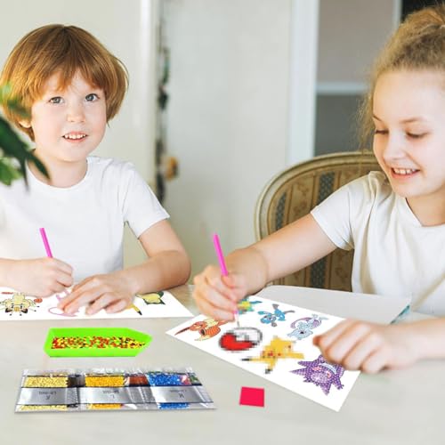 Diamond Painting Kinder, DIY Diamant Aufkleber Kit, 16 Stück Cartoon Diamantmalerei für Kinder, DIY Diamant Painting Kit für Kinde-r und Erwachsene Anfänger, Geburtstags Geschenk für Jungen Mädchen