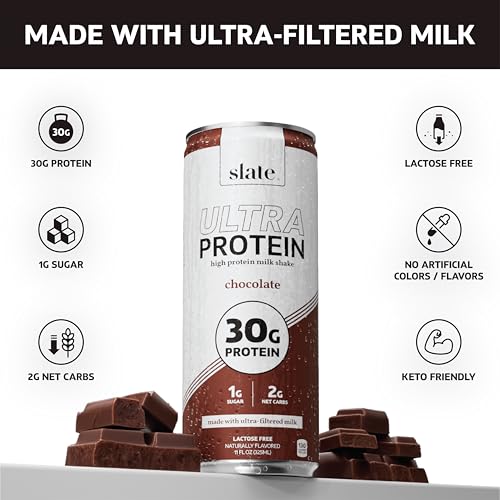 Image of Slate Milk Ultra High Protein Milk Shake (Chocolate & Energy Pack) Chocolate & Cafe Mocha - 30g Protein, 1g Sugar, 130 Calories, 2g Net Carbs - No Added Sugar - Lactose Free - 11 fl oz, 12 Cans