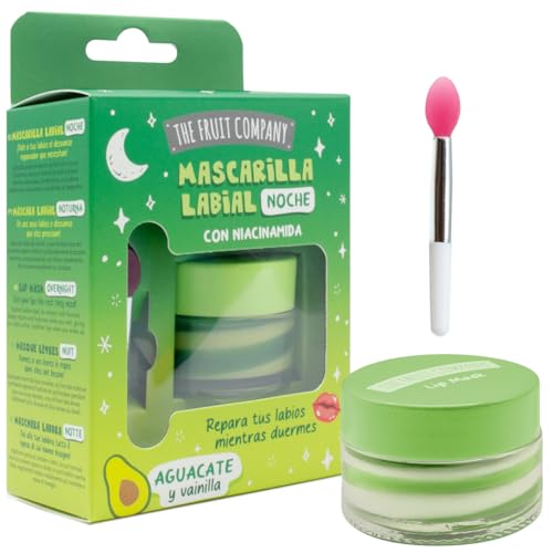 The Fruit Company Mascarilla Labial Noche AGUACATE Y VAINILLA Hidratante para Dormir con Niacinamida, Repara tus Labios Mientras Duermes 12ml