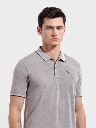 Image of The Indian Garage Co Men Regular Fit Textured Polo Neck Half Sleeves Tshirt