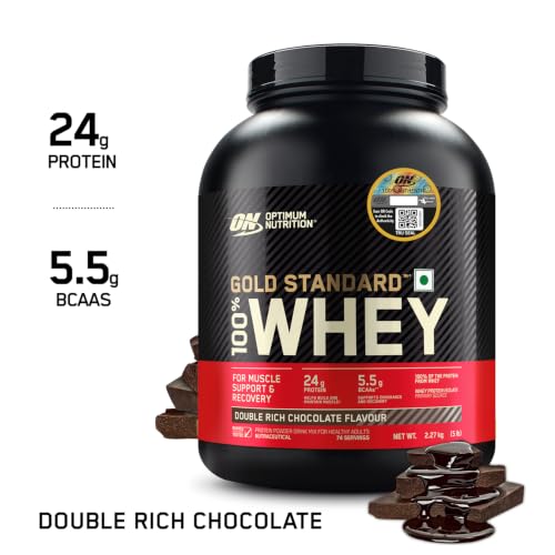 Image of Optimum Nutrition (ON) Gold Standard 100% Whey Protein Powder 5 lbs, 2.27 kg (Double Rich Chocolate), for Muscle Support & Recovery, Vegetarian - Primary Source Whey Isolate (Pack of 2)