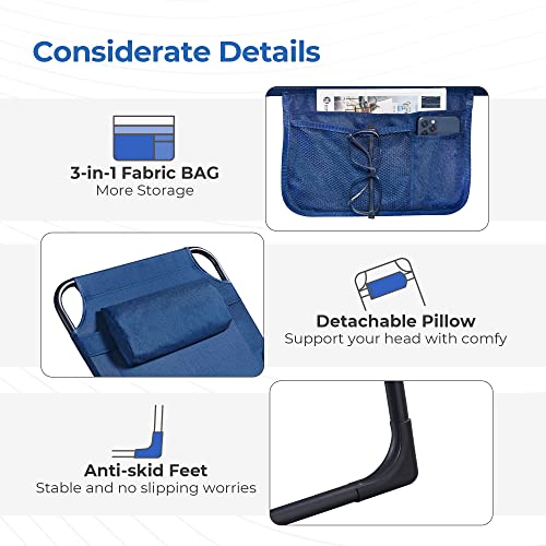 Praisun Folding Lounge Chair For Outside, Chaise Lounge For Outdoor, Tanning Chair With 5-Position Backrest, Sun Lounger Chair With Detachable Pillow, Fabric Bag, For Pool, Garden - Navy Blue #TOP7