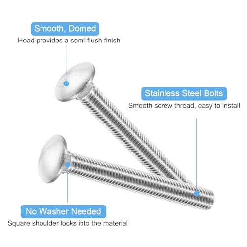 Image of uxcell 1 /2-13x4 Carriage Bolt, 4pcs Round Head Square Neck Screws, 304 Stainless Steel, Fully Threaded, Silver