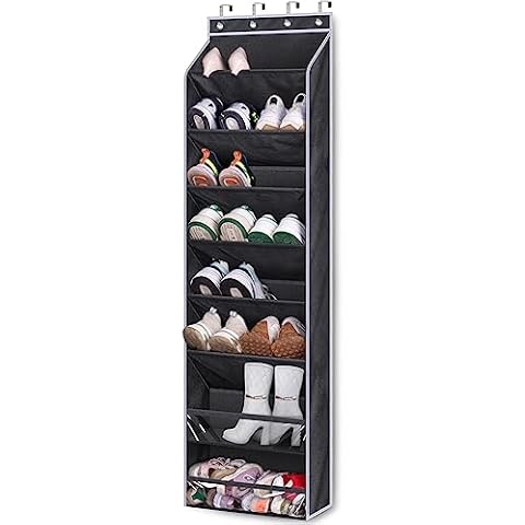 KEETDY Over The Door Shoe Rack for Door Fit 20 Pairs Sneakers Large Hanging Shoe Organizer for Closet Door Storage Boots, Black Cover