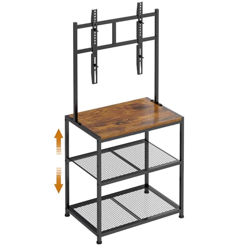 23 Inch to 50 Inch Floor Small Corner TV Stand with Storage Shelves for Living Room Bedroom, Universal Floor Television Stands with Mount, Rustic Brown Corner TV Table Desk Shelf for Small Space